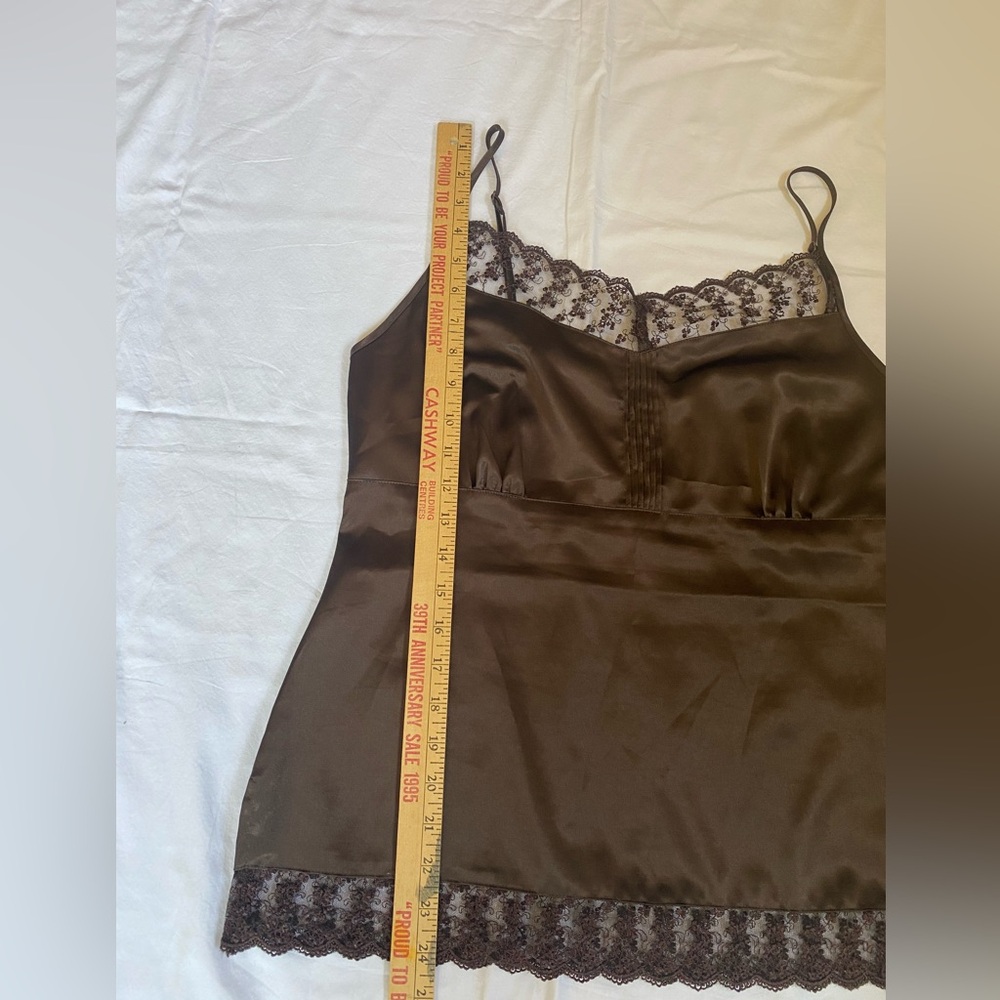 Ricki's Rich Chocolate Brown Lace Trim Satin Empire Waist Sexy Camisole Tank LG - Picture 11 of 16